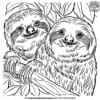 Sloth Family Relaxing on Tree Branches Coloring Pages