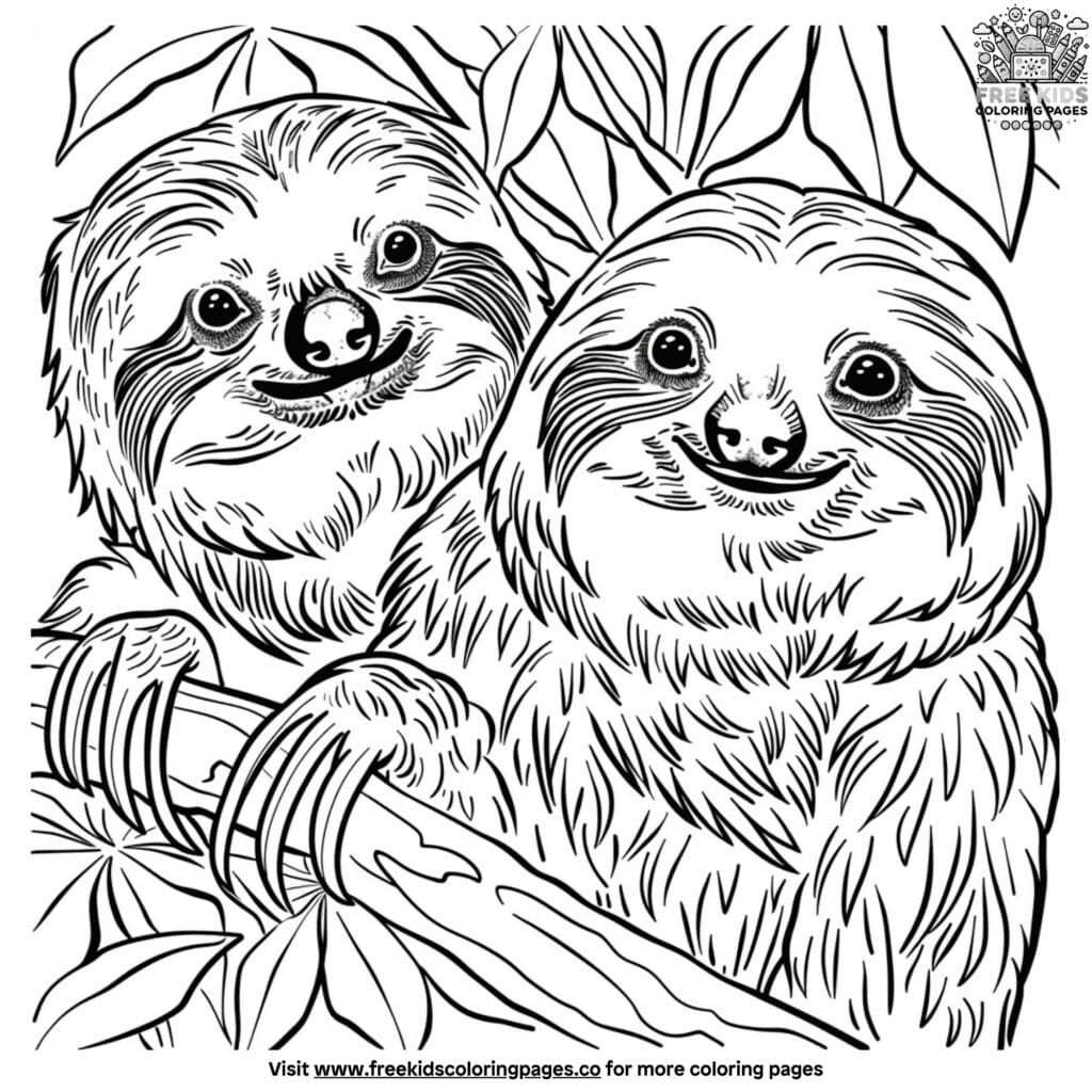 Sloth family coloring pages