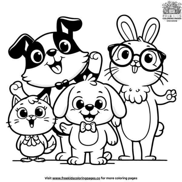 Funny animal friends coloring pages