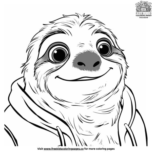 Sloth wearing a jacket coloring pages