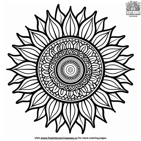 Decorative sunflower mandala coloring pages