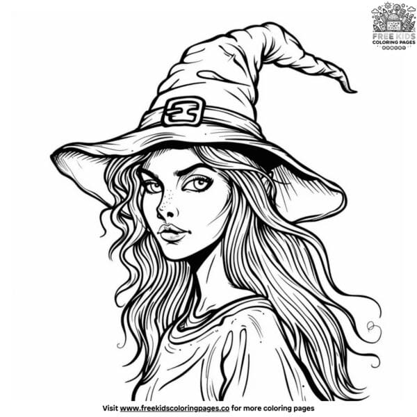 Detailed witch coloring pages