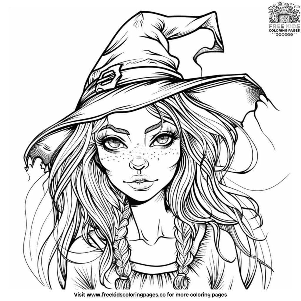 Detailed witch coloring pages