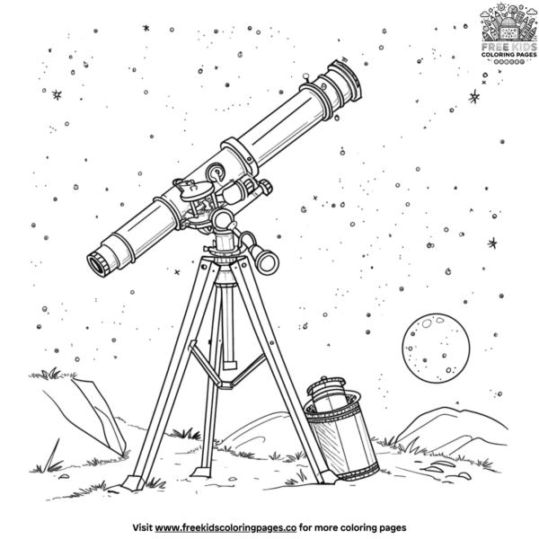 Stargazing telescope science coloring pages