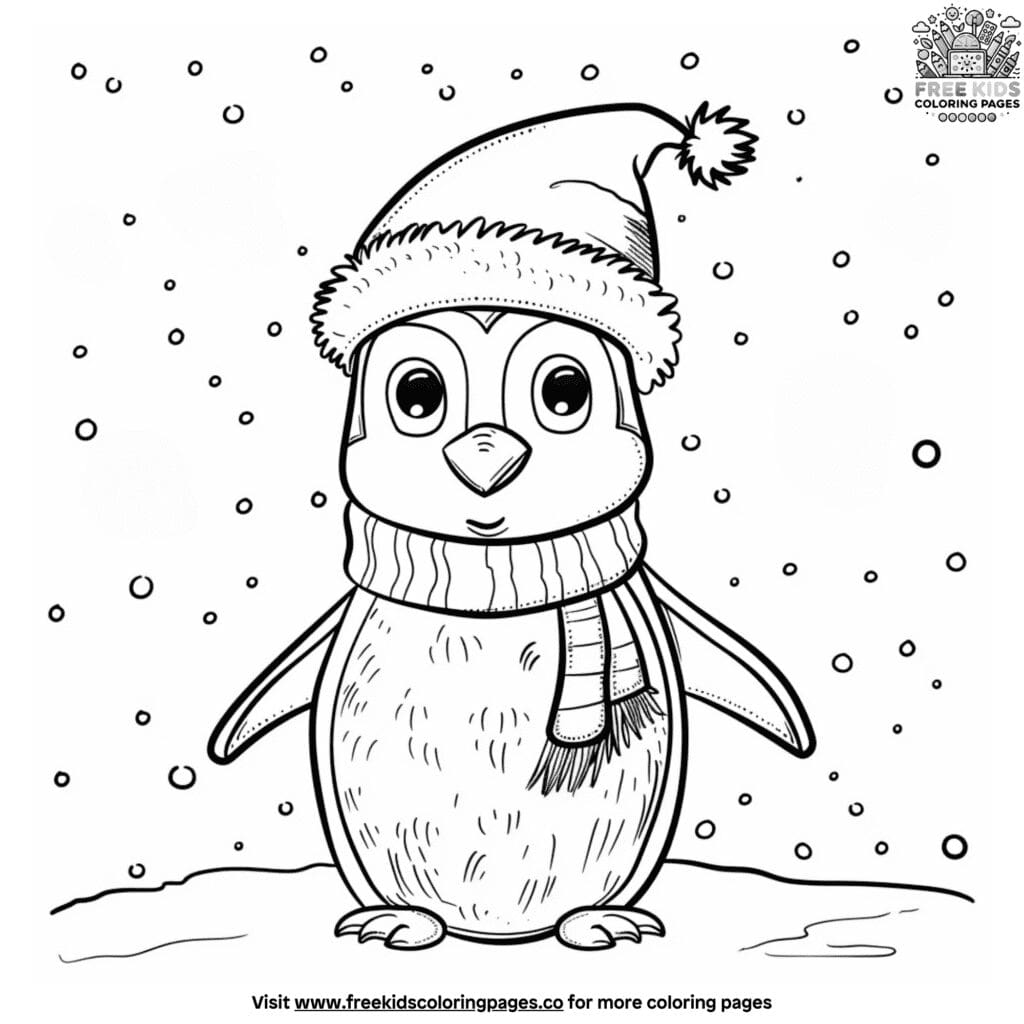 Cheerful joyful christmas penguin coloring pages