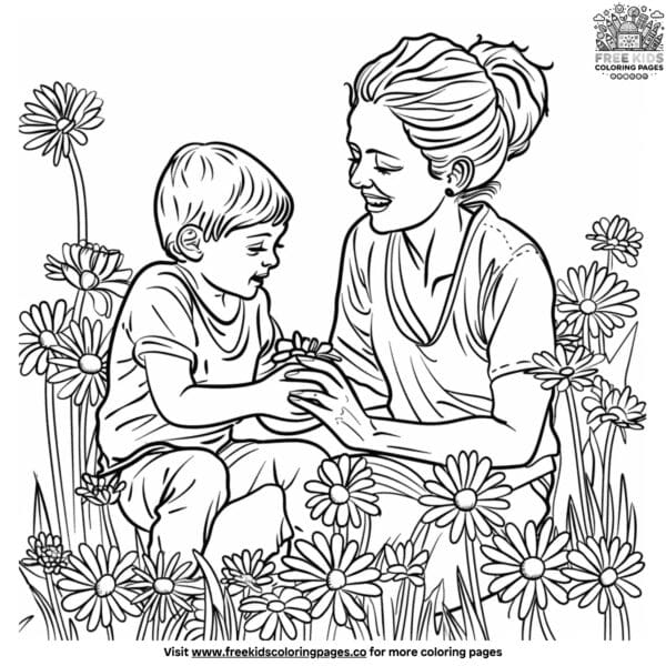 Cheerful mother's day coloring pages