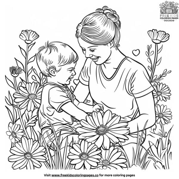 Blissful mother's day coloring pages