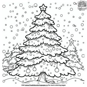 Hopeful Snowy Christmas Tree Scene Coloring Pages