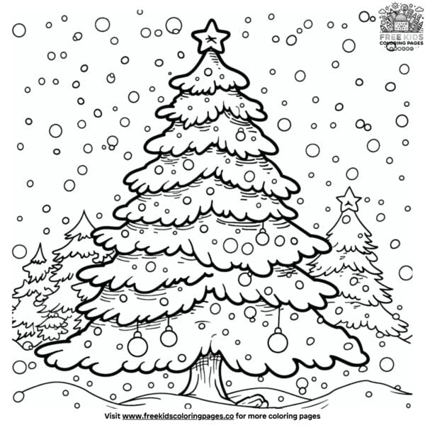 Hopeful snowy christmas tree scene coloring pages