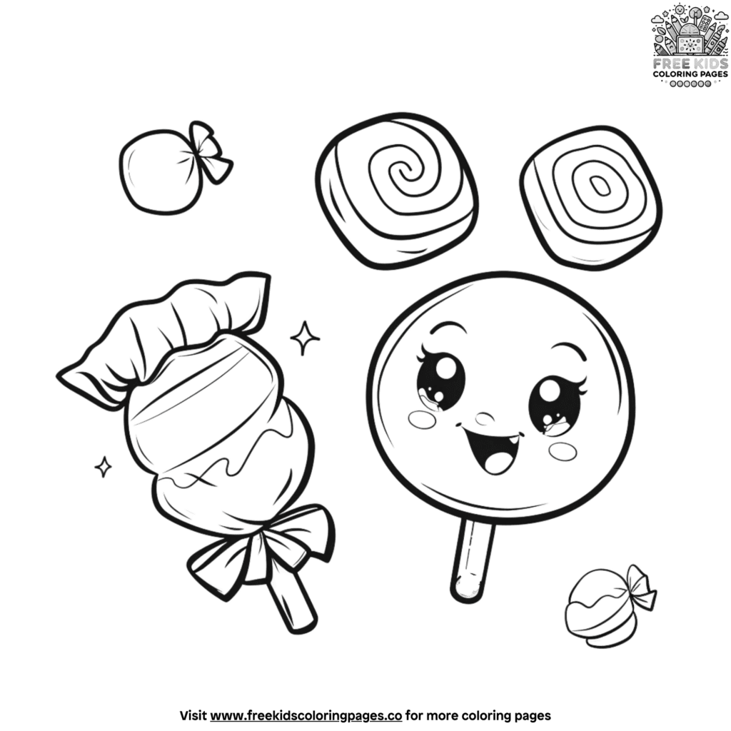 Kawaii cute candy coloring pages