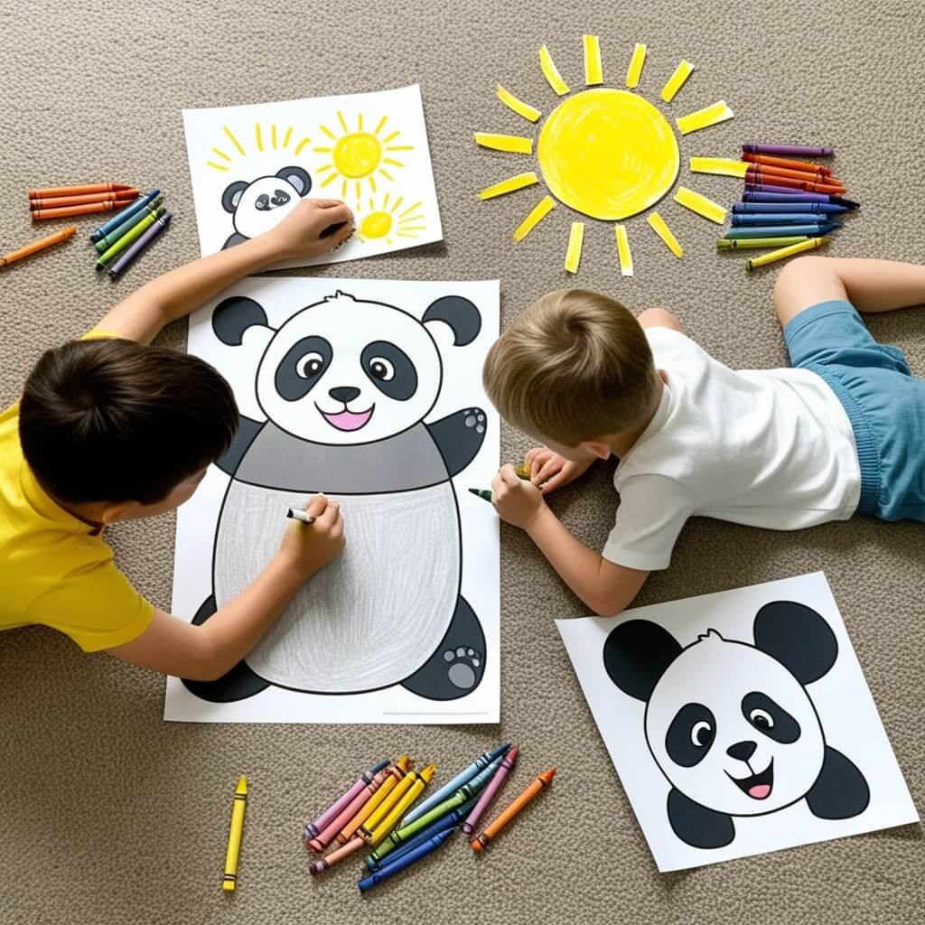 Two young siblings lie on the floor with pand 1