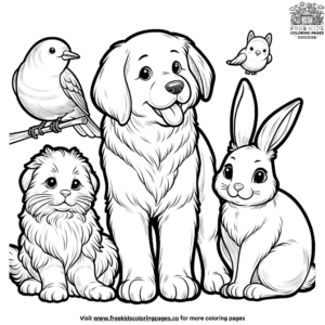 Realistic cute animal group coloring pages