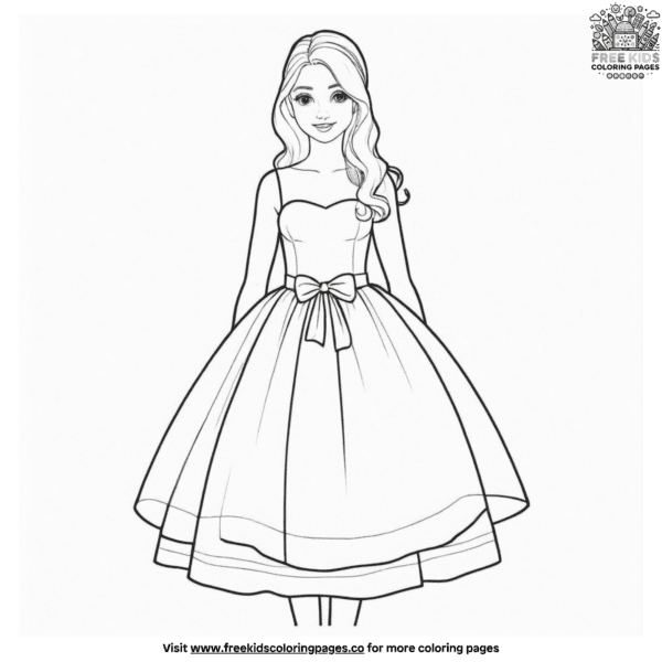 Young woman in dress coloring pages