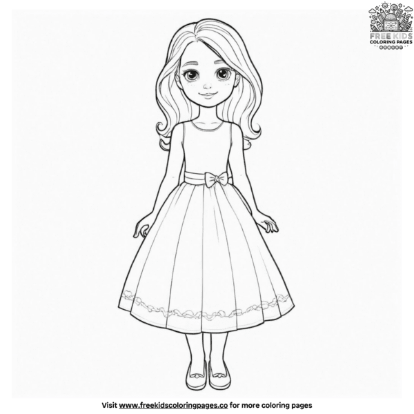 Lovely girl in dress coloring pages