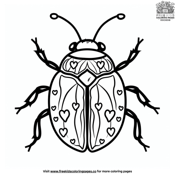 Bug with hearts coloring pages