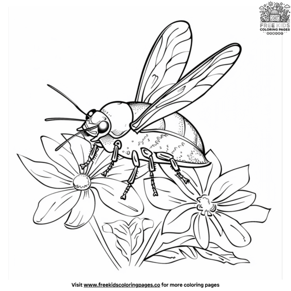 Bug on flowers coloring pages