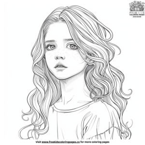 Wavy Hair Realistic Girl Coloring Pages
