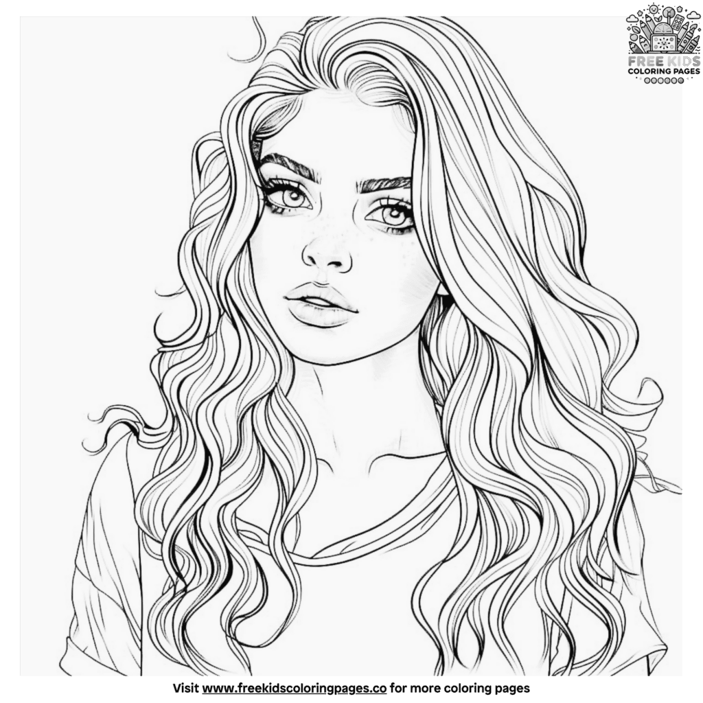 Long wavy hair coloring pages