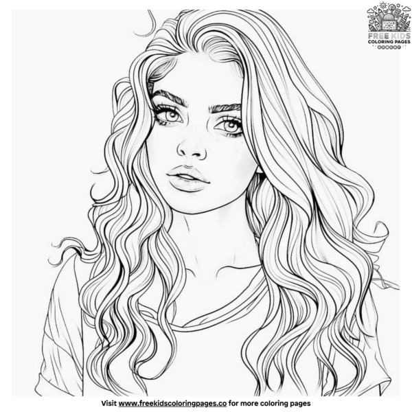Wavy Hair Realistic Girl Coloring Pages