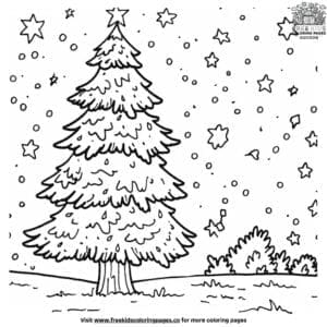 Magical christmas tree under the stars coloring page