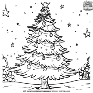 Magical Christmas Tree Under The Stars Coloring Page