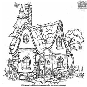 Fairy house coloring page