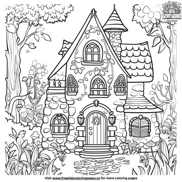 Cute fairy house coloring pages