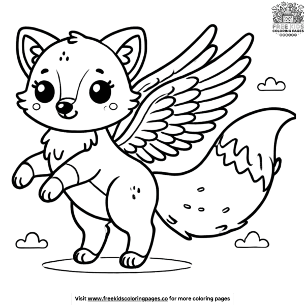 Enchanting fox with wings coloring pages