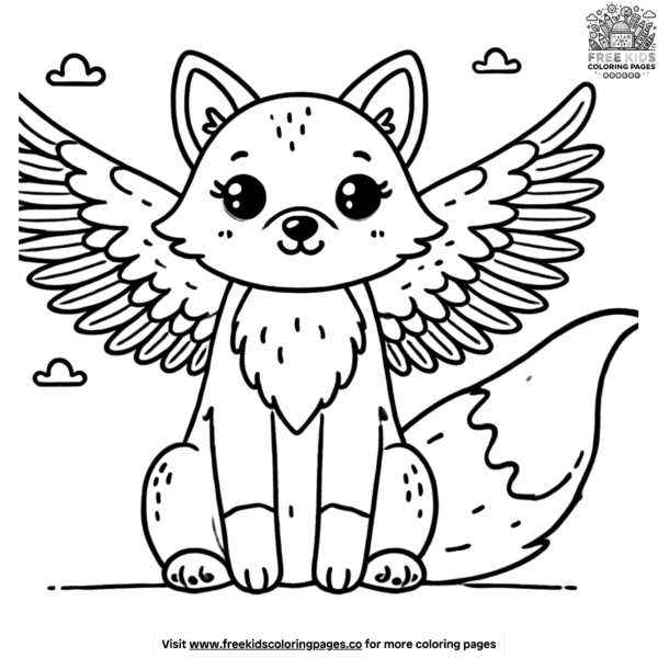 Delightful fox with wings coloring pages