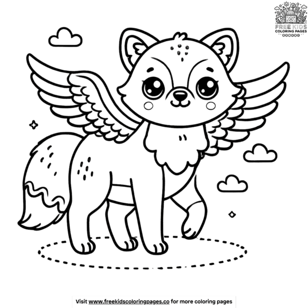 Magical fox with wings coloring pages: fantasy fun