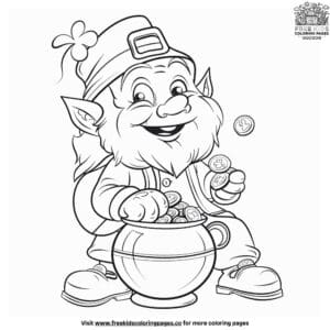 Mischievous Leprechaun and Pot Of Gold Coloring Pages