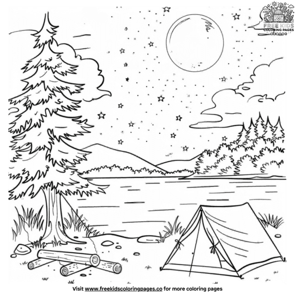 Nighttime camping coloring pages