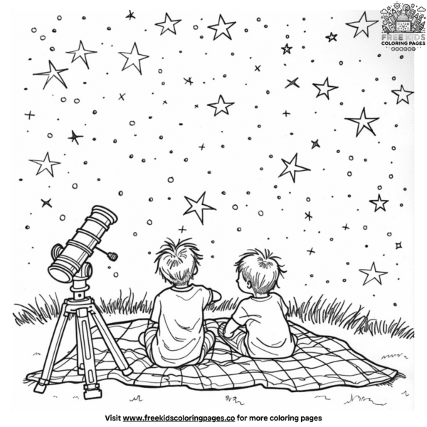 Stargazing camping coloring pages