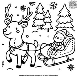 Reindeer sleigh ride coloring pages