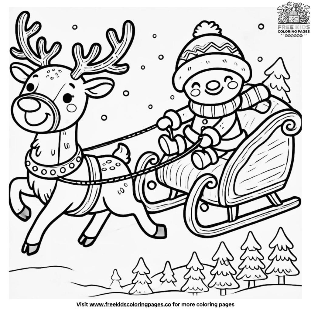 Reindeer sleigh ride coloring pages