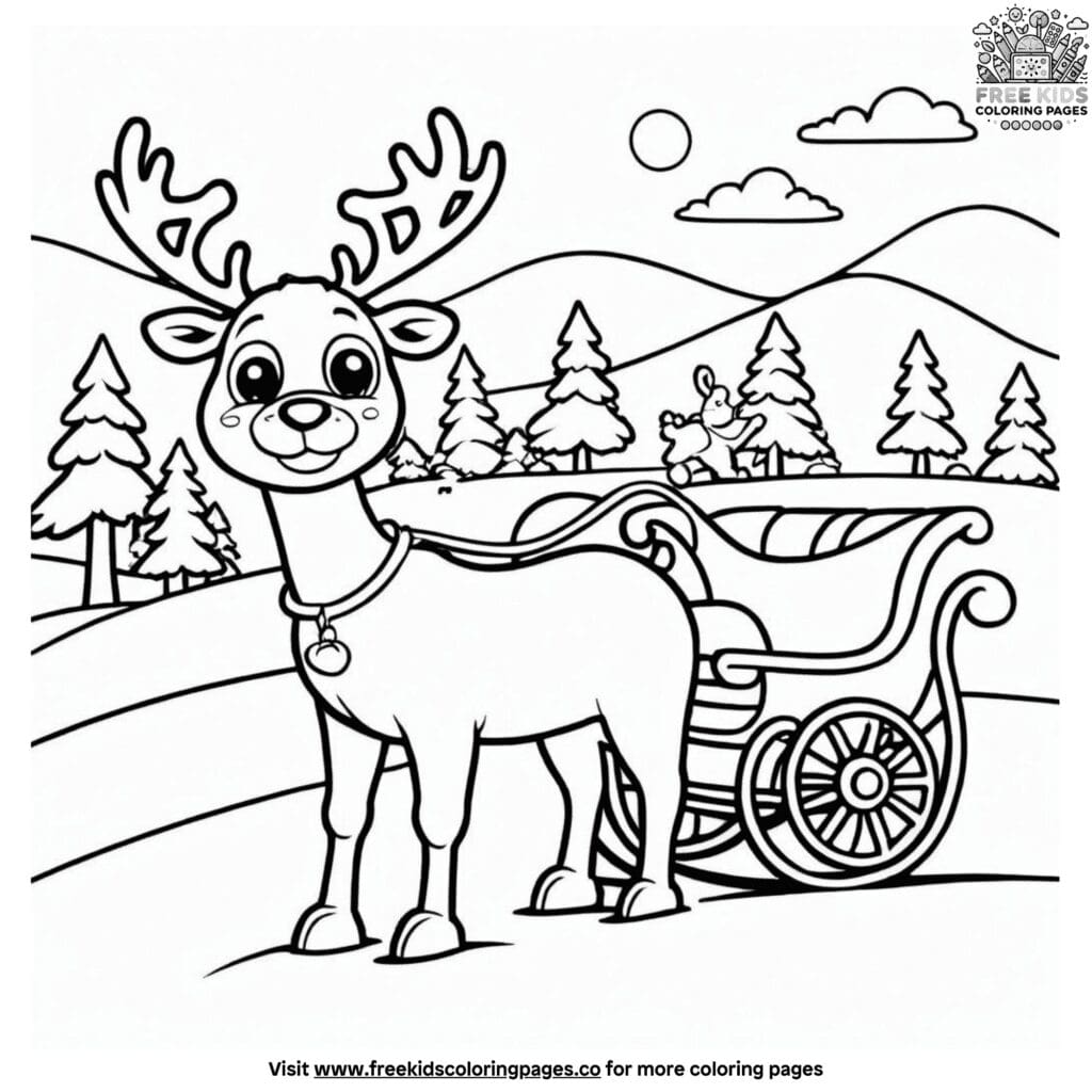 Reindeer sleigh ride coloring pages