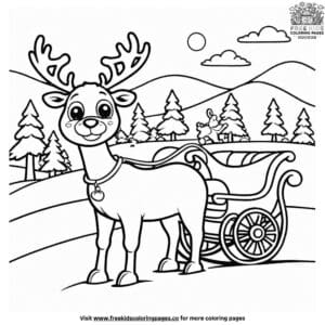 Reindeer With a Sleigh Coloring Pages