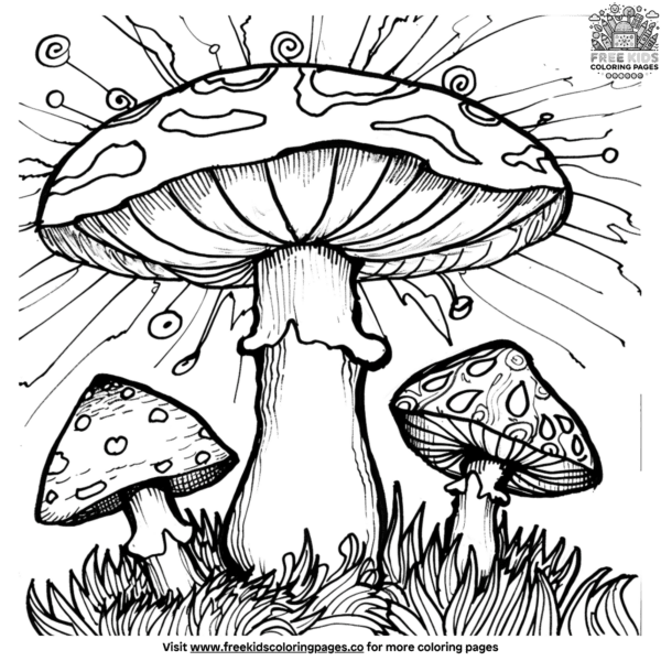 Easy magical mushroom coloring pages