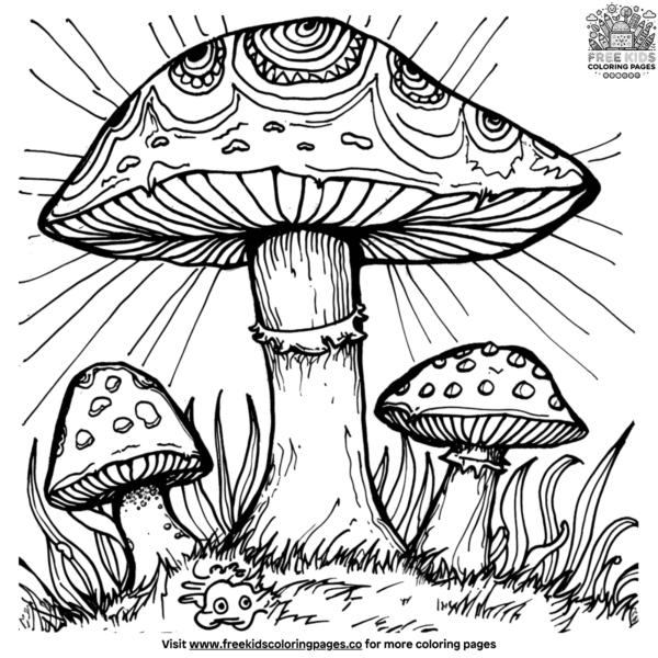 Exciting magical mushroom coloring pages