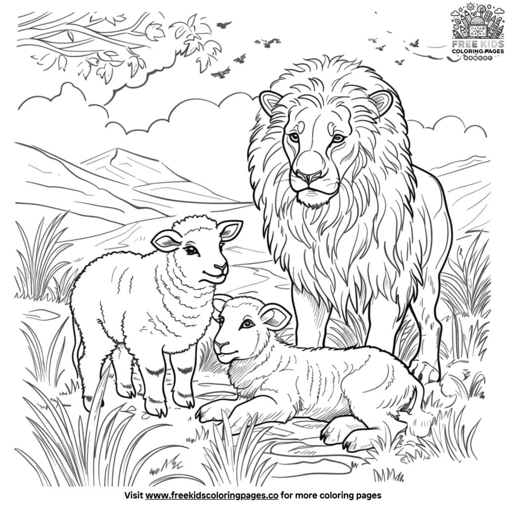 Lion and lamb coloring page