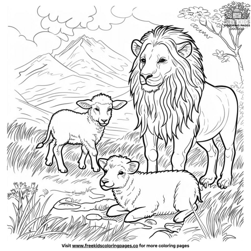 Lion and lamb coloring page