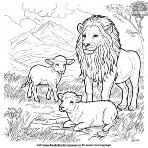 Lion and Lambs Coloring Pages