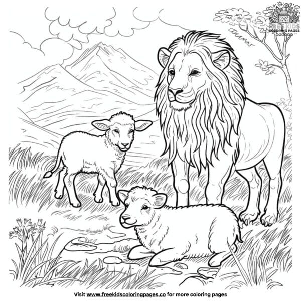 Lion and lambs coloring pages