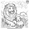 Friendly Lion and Lamb Coloring Pages