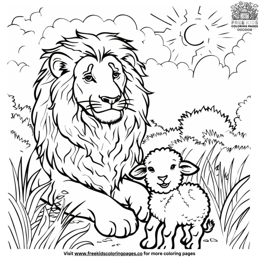 Friendly Lion And Lamb Coloring Pages