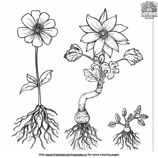 Plants with roots coloring pages