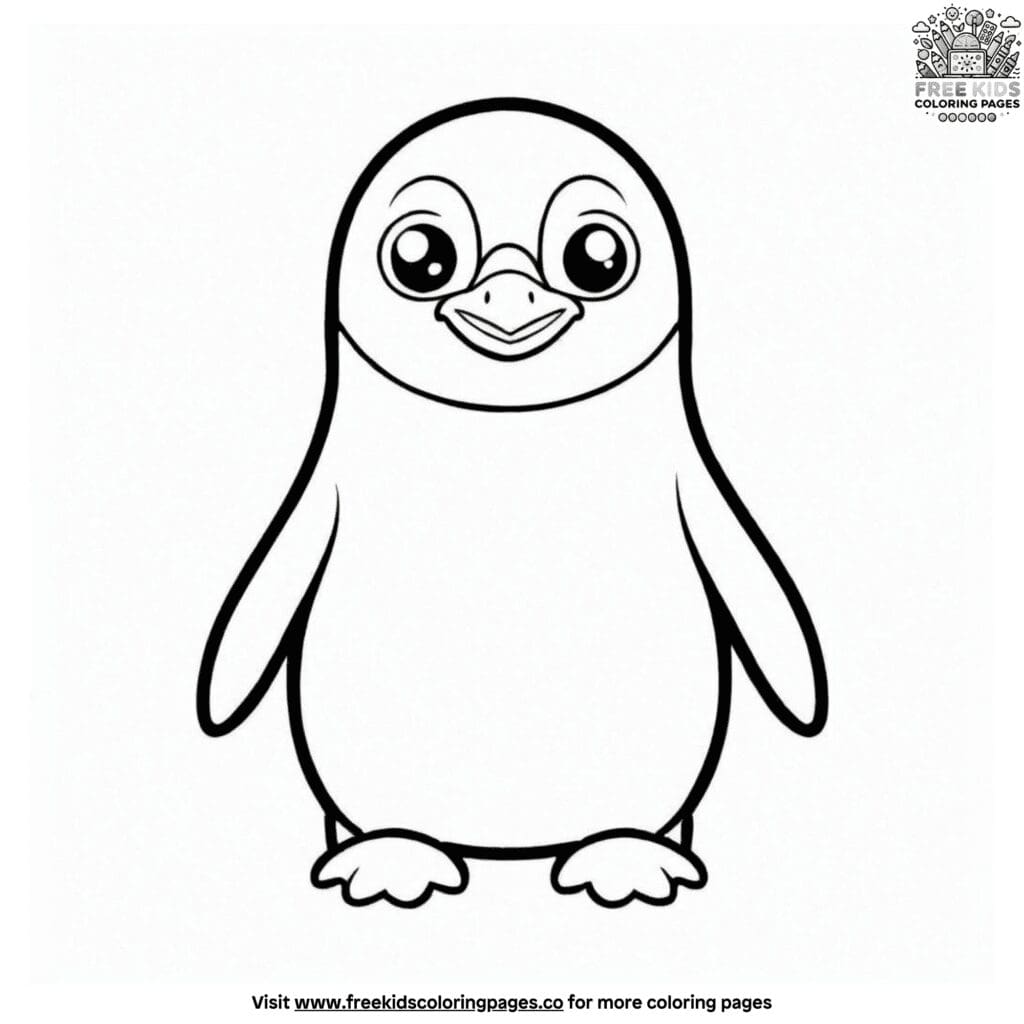 Whimsical playful cartoon penguin coloring pages