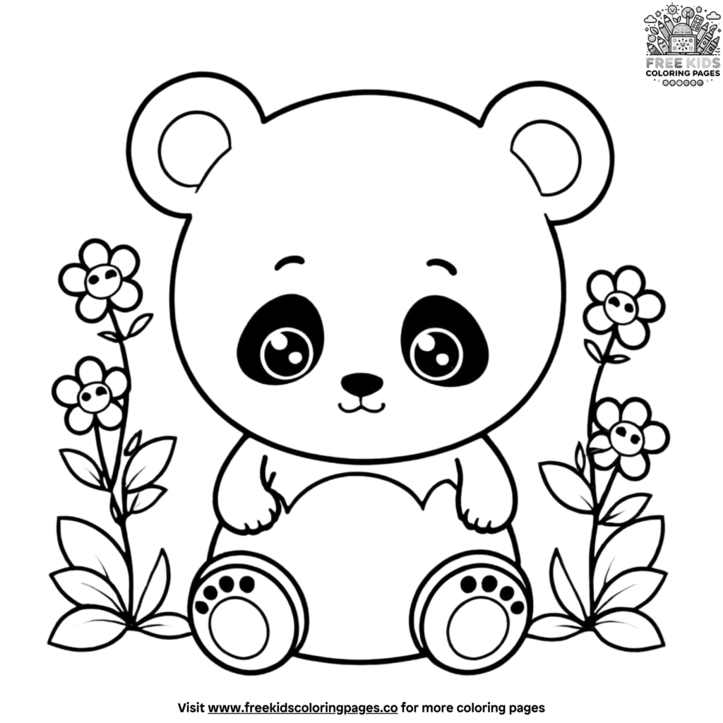 Playful kawaii panda coloring page