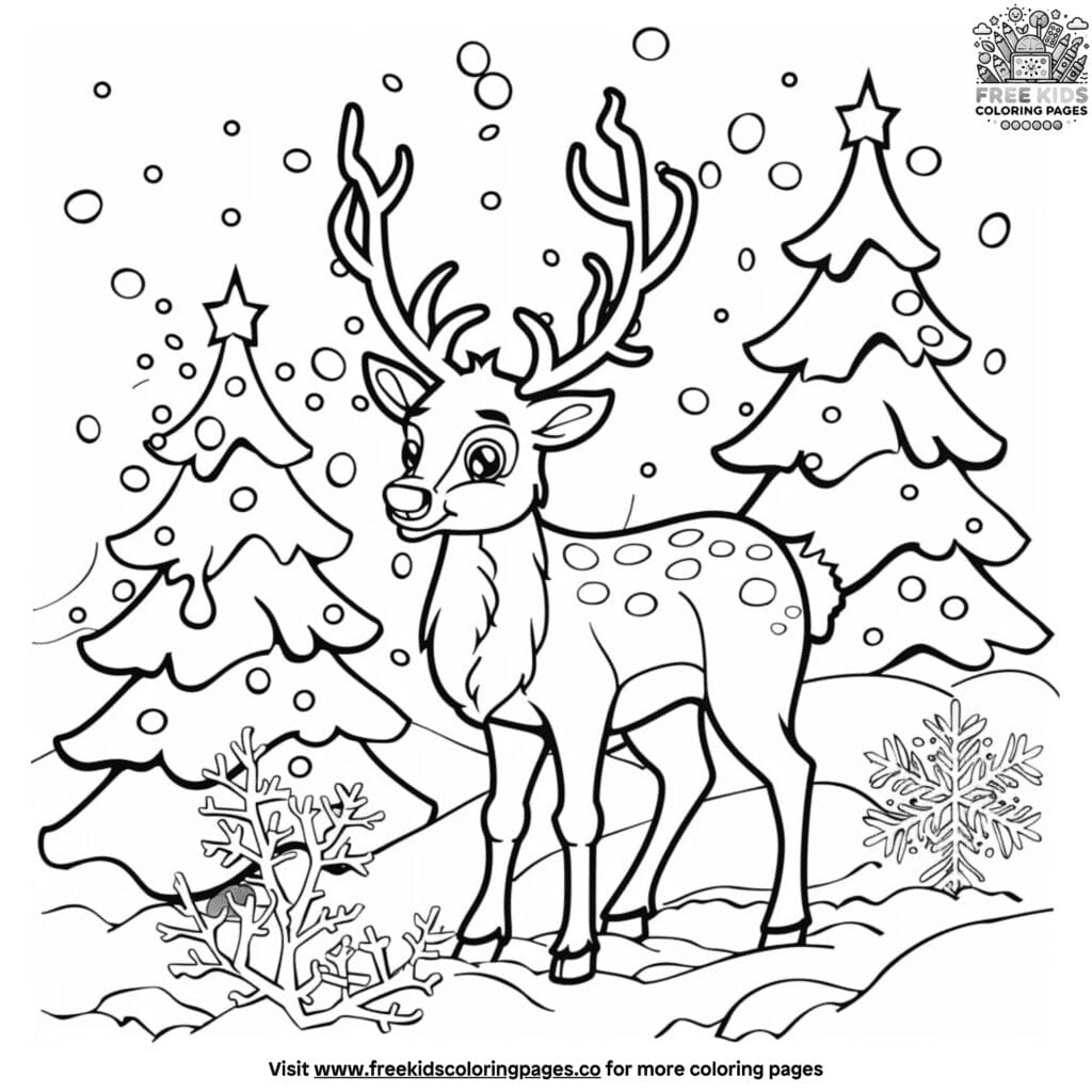 Reindeer in snow coloring pages