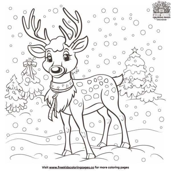 Reindeer wearing a scarf coloring pages